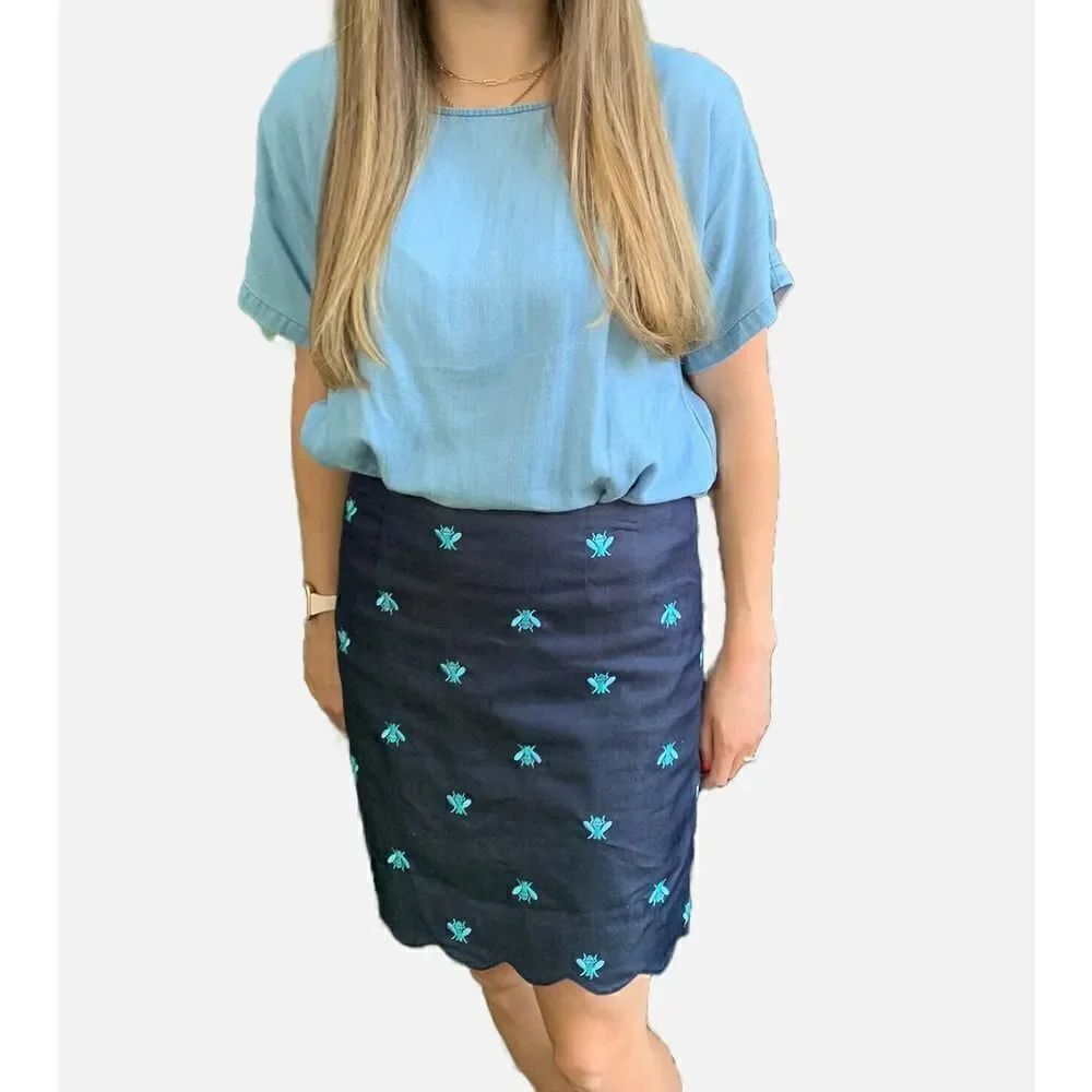 Lilly Pulitzer Women’s Navy Denim Embroidered Bees Skirt Size 6